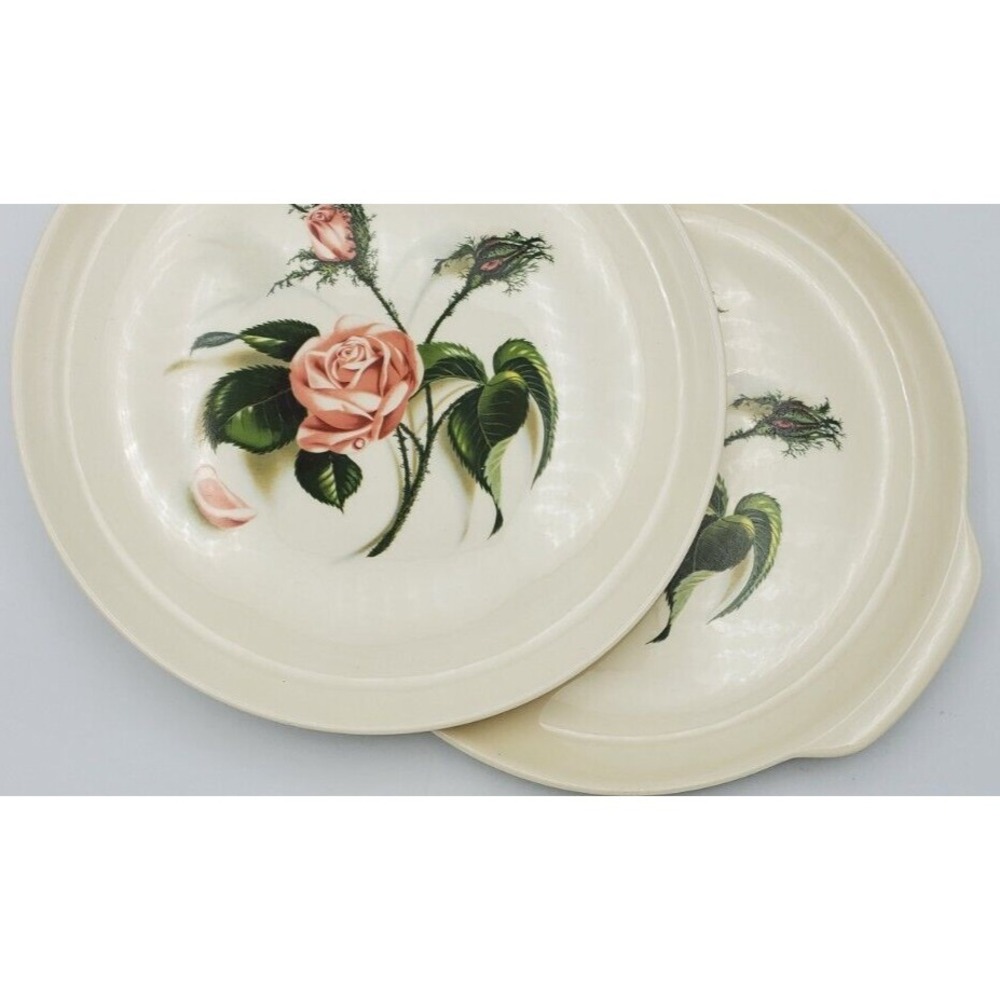 Universal Potteries 1950-59 Ballerina Pink Moss Rose Plate &‎ Round Platter USA